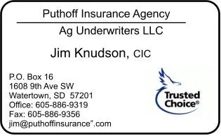 A business card for the puthoff insurance agency.