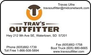 A business card for travs outfitter