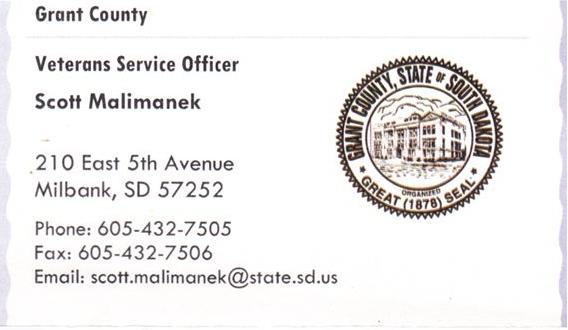 A business card for the county service officer.
