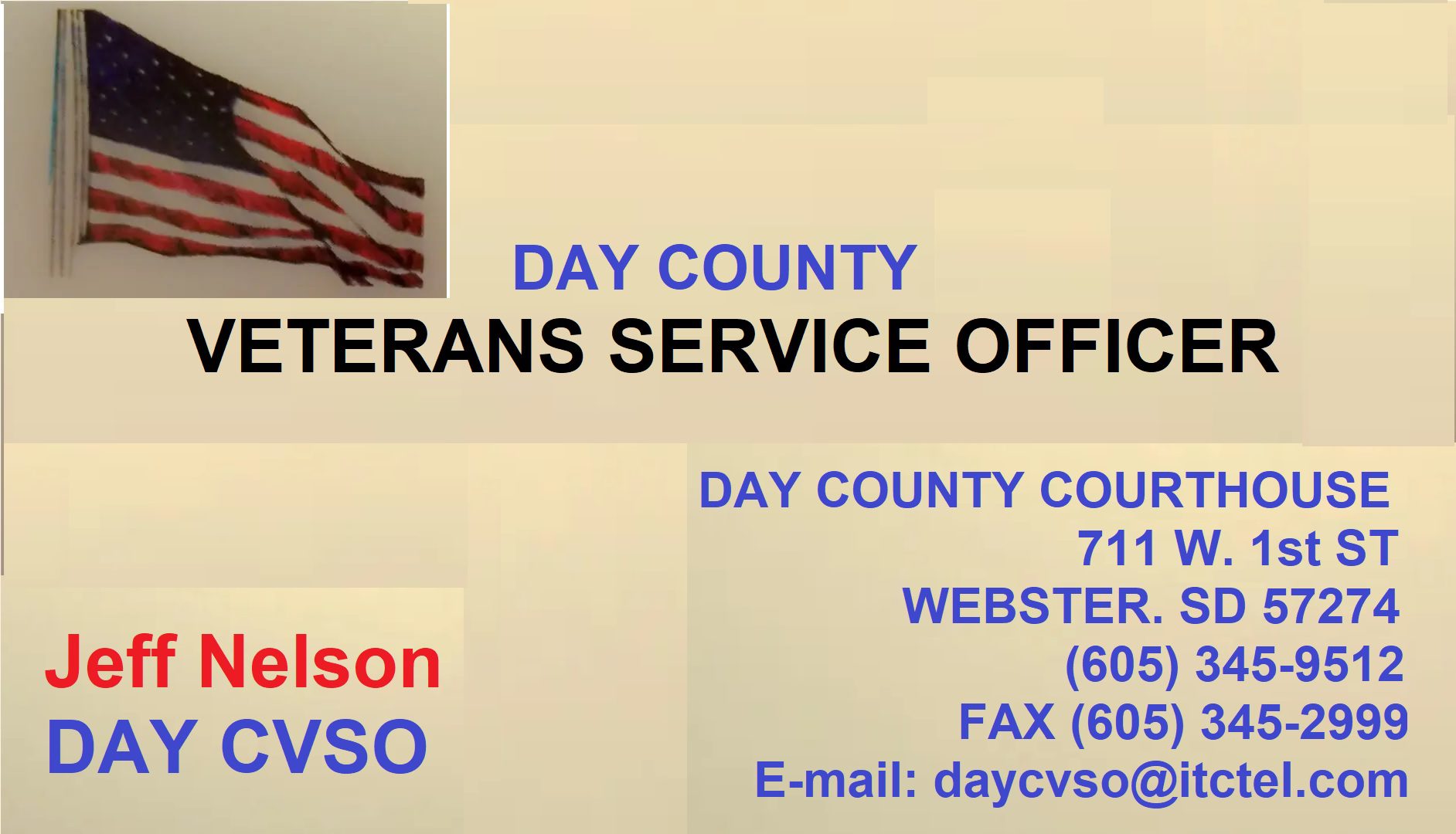 A business card for the veterans service office.