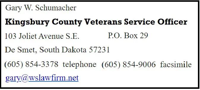 A business card for the county veterans service office.
